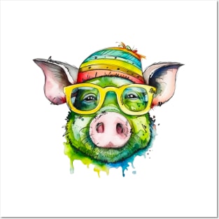 funny pig with glasses Posters and Art